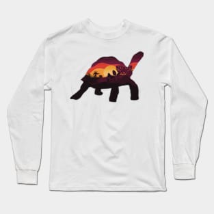 Minimalistic Paper Craft Digital Art - Sunset Tortoise Long Sleeve T-Shirt